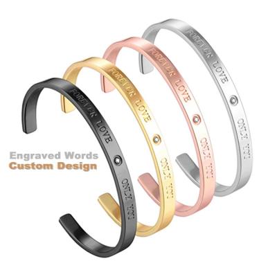 China CLASSIC Logo Letter 316L Stainless Steel Cuff Women Bracelet Bangle Custom CZ Diamonds Inlay Jewelry 4 Colors for sale