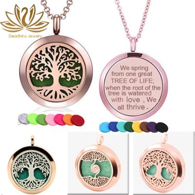 China Tree of Life Essential Oil Diffuser Necklace Tree of Life 316L Stainless Steel Aroma Essential Oil Diffuser Pendant Necklace for sale