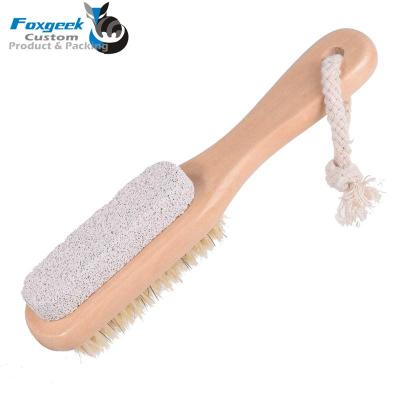 China Hot Selling Disposable Dual Folder Spa Cream Pumice Stone Foot Brush Cleaner Side Bristle With Wooden Handle for sale