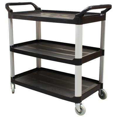 China Sustainable PP Kitchen Cart Restaurant Serving Cart Black Plastic Food Storage Serving Truck for sale