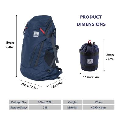 China Large Capacity Waterproof Dark Blue Custom Bag Foldable Travel Backpack for sale