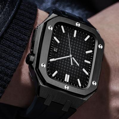 China Replacement Watch Case With Strap Mimoo Wrist Watch Gold Case Black Stainless Steel Watch Case For Apple Watch Series 7 for sale