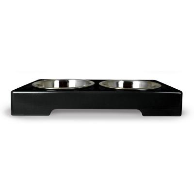 China Sustainable adjustable raised dog bowl with 2 stainless steel bowls, non-slip no puddle, adjusts to 3 heights for sale