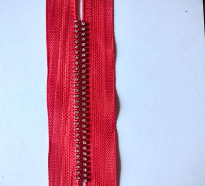 China Patent Metal Teeth Big Antique Clothing Wholesale Golden Brass Red Diamond Zipper Zippers For Bags for sale