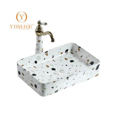 China Modern New style home decor terrazzo pattern wash basin sanitary ware above counter ceramic bathroom sink for sale