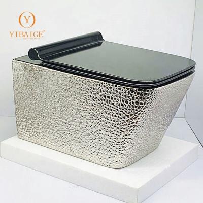 China Concealed Tank yibaige ceramic wall hung toilet hand made rimless toilet pattern rimless  slow down seat silver black  wall mounted toilet for sale