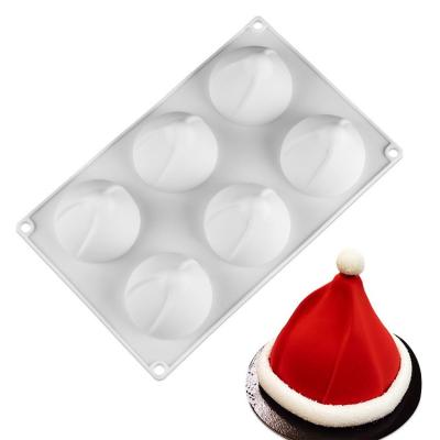 China 6 Cavity Christmas Hat Shape Pan 3D Mousse Mold Silicone Mousse Cake Viable Baking Molds for sale