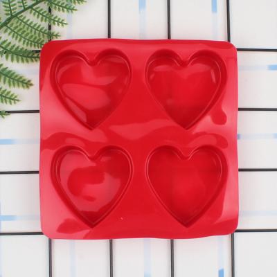 China Sustainable Food Grade 4 Cavities Cake Mold Silicone Non-Stick Cake Tools Heart Shape Mold for sale