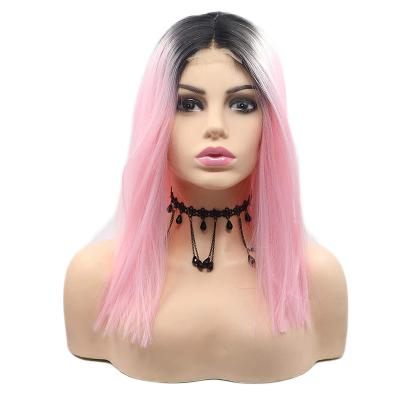 China BOBO female pink head new gradient straight hair wig short hair chemical fiber wig one mid length generation for sale