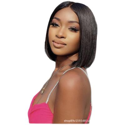 China Real Human Hair 4x4closure Mechanism Headwear 8-14inch Female Natural Hair Set Full 130density Bobo Short Hair Wig Silky Straight Bobo Wave Wig for sale