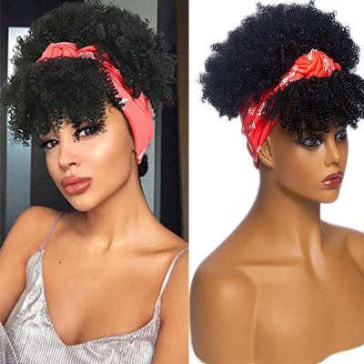 China Curly Hair Cowl Headband Wig, Beautiful African Buns Hair Cover Chemical Fiber European Curly Hair With Wig Headwear Headband Wig for sale