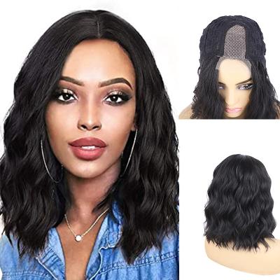 China European American Silky Straight Wave Wigs, 16inch Front Lace Hair Cover, Short Chemical Fiber Curly Wig Curly Hair Extensions Full Lace Wigs for sale