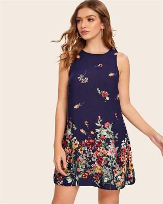 China Summer Fashion Women Anti-wrinkle Ladies Ruffles Long Dress Keyhole Floral Sleeveless Elegant Casual Floral Print A-line Back Dress for sale