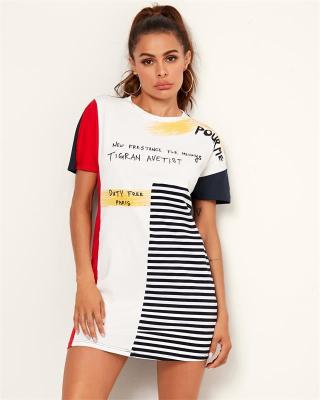 China new Anti-wrinkle fashion Lady Casual T-shirt dress women fashion dress slogan and striped dress for sale