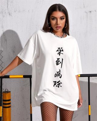 China Anti-Wrinkle Women Spring Loose Shoulder Casual Slogan Loose Casual Slogan Drop Dress Women's Summer Desgin T-shirt Blouse Graphic Tee Dress for sale