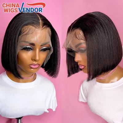 China Wholesale Black Hair Bob Lace Wigs Vendor, Cheap 10-16 Inch Silky Straight Wave Bob Wig 4x4/13x4 Closure Pre Plucked With Baby Hair for sale