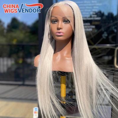 China Fancy Colored Straight Lace Front Wig Gray 40 Inch Wig Body Wave Cuticle Aligned Hair Wigs For Women for sale