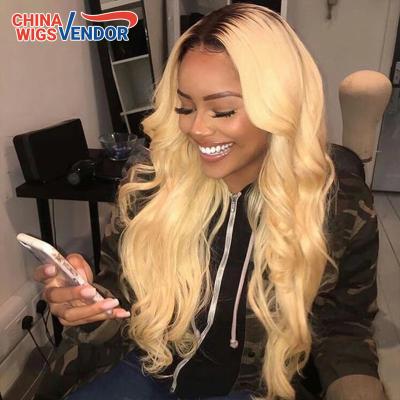 China Body Wave 13x6 Pre-Plucked Lace Front Women's Blonde Lace Band Wigs T#1B/613 Ombre Front Human Hair Wigs Brazilian Remy Human Hair Wigs For for sale