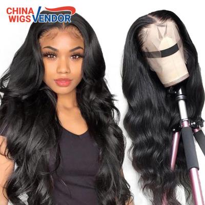 China Straight Body Wave Lace Front Hair Wigs T Part Brazilian Transparent Lace Frontal Pre Plucked With Baby Hair Body Wave Wig for sale