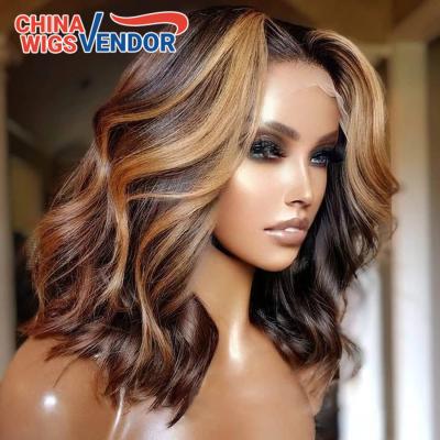 China Body Wave Highlight 4x4 Lace Closure Wig 150% Density Short Bob Wig Body Wave Pre Plucked Bleached Knots Wigs For Women for sale