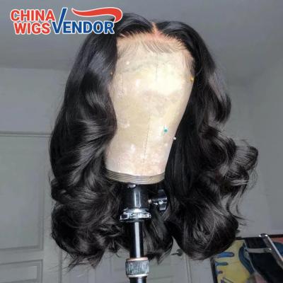 China Body Wave Front Human Hair Wigs For Women Pre Plucked Remy Brazilian Addictive Body Wave Short Bob 4x4 Lace Closure Women for sale