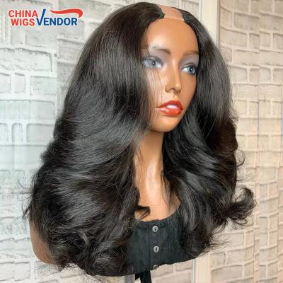 China Silky Straight Wave Full U Part Machine Made Straight Wigs 40 Inch For Black Women, Remy Natural Hair Wig Peruvian U Shape Wigs for sale