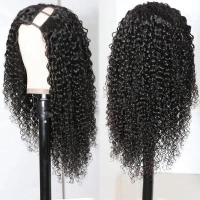 China Big Wave 2x4 1x3 Straight Hair U Part Wig 150% Curly Deep Curly U Part Wigs For Women Cut Into The Machine Full Natural Black Wig for sale