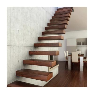 China DIY Modern Design Indoor Wooden Straight Floating Stairs With 50mm Solid Wood Steps for sale