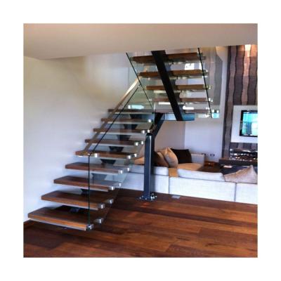 China Modern Luxury Design Metal Staircase Steel Beam External Galvanized Straight Wooden Staircase for sale