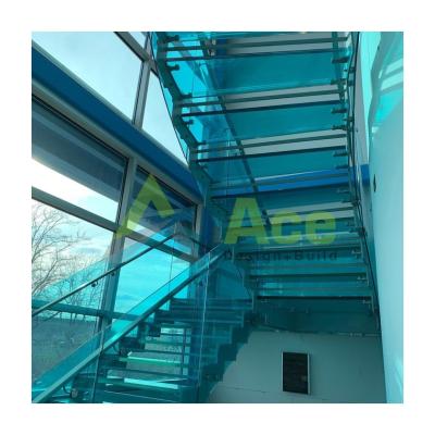 China Modern Custom Indoor Double Tread Glass Beam Straight Staircase With Dead End Railing Z Staircase for sale