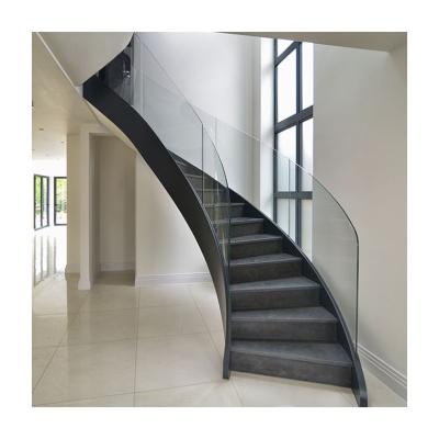 China Modern Lobby Curved Carbon Steel Staircase Design Indoor Staircase for sale