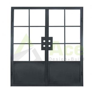 China Heat Insulation French Door Exterior Arch Wrought Iron Doors Top Double Sectional Wrought Iron French Doors for sale