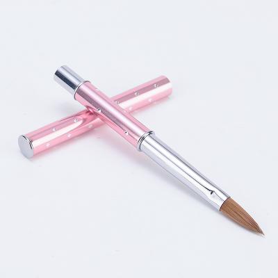 China Art Beauty High Quality Pink Metal Hair Nail Handle 100% Pure Acrylic Application Brush Stable Kolinsky Brush for sale