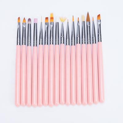 China NAIL GUYO Professional Pink Wooden Handle Nail Brush Set Nylon Customizable Logo for sale