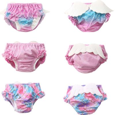 China Reusable Toddler Breathable Baby Swim Diaper Mermaid Ruffles Baby Swimwear Swimming Pants With Wing for sale