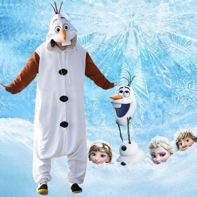 China Adult Unisex Sleepwear Olaf Mascot Costume Onesie Olaf Pajamas Halloween Christmas Plus Size Cartoon Costume for sale