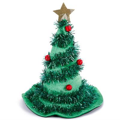 China LED Novelty Christmas Tree Santa Hat Cloth + Green with Star Garland and Gold Light Up Sequin Hats for Men or Women for sale