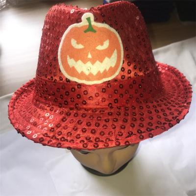 China Luxury Cowboy Creations Hat With Led Lights Halloween Costume Party Pumpkin Light Up Halloween Bucket Hat for sale