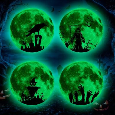 China 30cm Crow Death Ghost Hand Pumpkin Moon Self-adhesive Fluorescent Stickers Window Luminous Decoration Festival Window Halloween Stickers for sale