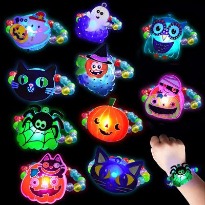 China Silicone + LED Halloween LED Bracelets For Trick or Treat Treats Kids Beaded Flashing Light Up Slap Bracelet Glow in the Dark Gifts for sale