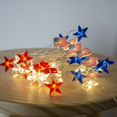 China Decoration 4th of July Decorations Star and American Flag String Lights LED Fairy Lights for Independence Memorial Day Patriotic Decor for sale