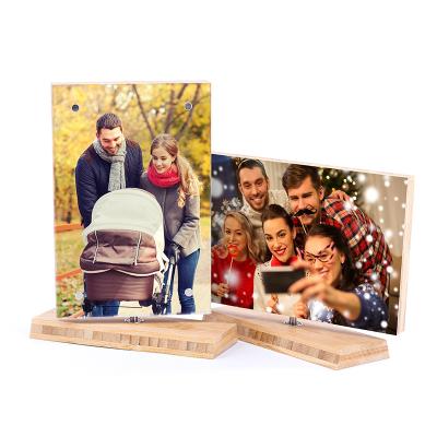 China Environmental Friendly Shaped Bamboo Picture Frames OEM Spinner Picture Photo Frame For Room Decoration for sale