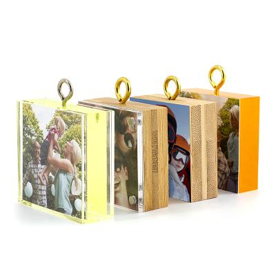 China Environmental Friendly High End Acrylic Bamboo Fridge Magnet Picture Photo Frame For Family Gift for sale