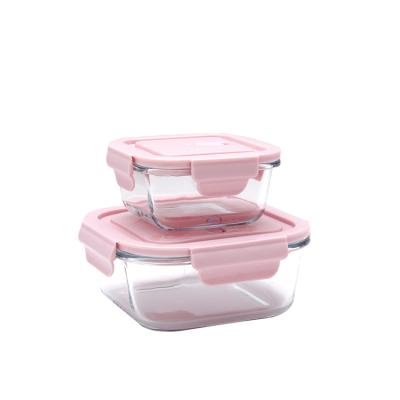 China Aohea Tifin Box Set Food Containers Microwavable Pink Glass Lunch Box Microwave Safe Glass Lunch Box for sale