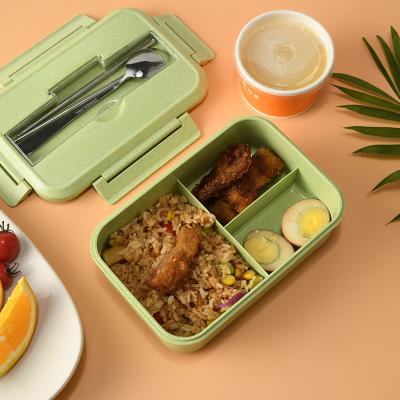 China Steamable Aohea Wheat Straw Material Food Container with Mobile Phone Holder Plastic Bento Lunch Box for sale