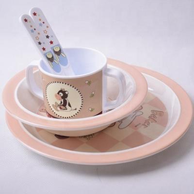 China Amazon Best Selling 2022 Viable/Stocked Cute Cardboard Printing Child Products 5 Pcs Melamine Kids Dinnerware Set for sale