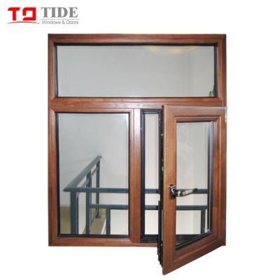 China Swing Aluminum Wood Grain Casement Windows With Tempered Glazed for sale