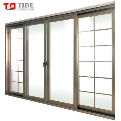 China Sliding Beautiful Design Solid Wood Aluminum Sliding Doors With Double Tempered Glass for sale