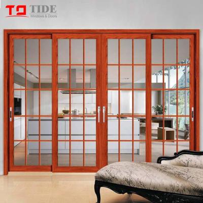 China Factory Sale Modern Grill Inside Tempered Glass Aluminum Sliding Doors for sale