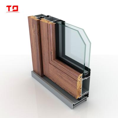 China Modern Aluminum Wood Cladding Wooden French Door For Entry Door Front Exterior Double Glass for sale